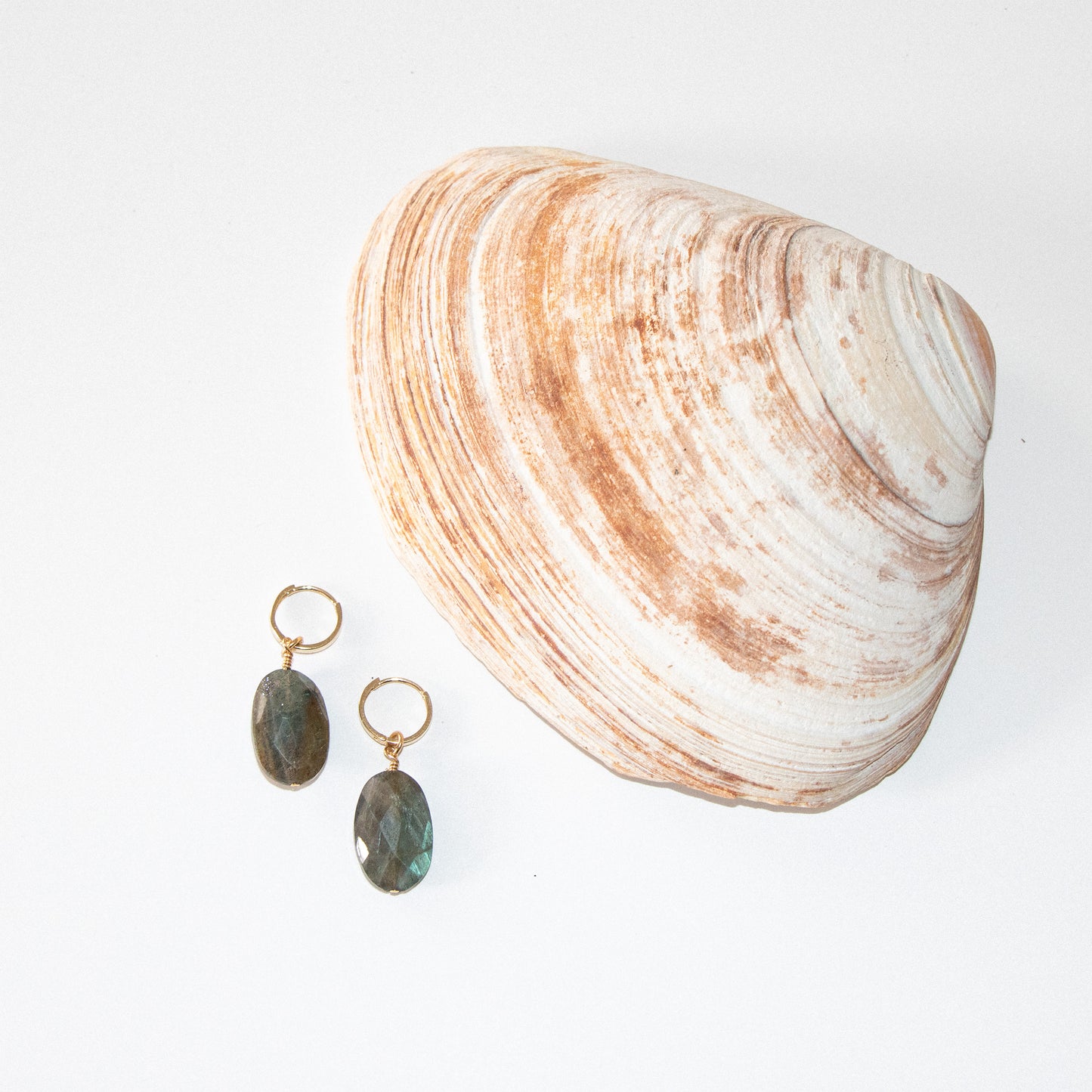 14k Gold Hoops - Labradorite