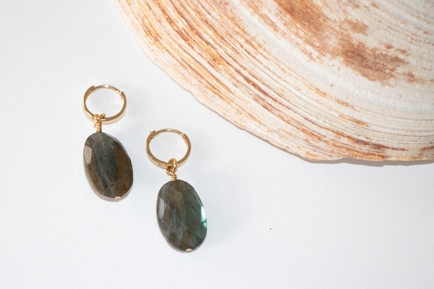 14k Gold Hoops - Labradorite
