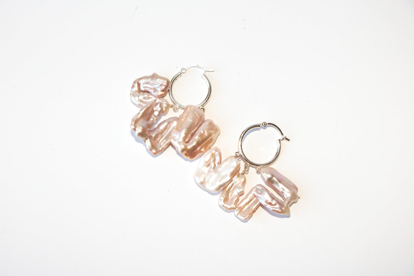 Triple Keshi Pearl Silver Hoops