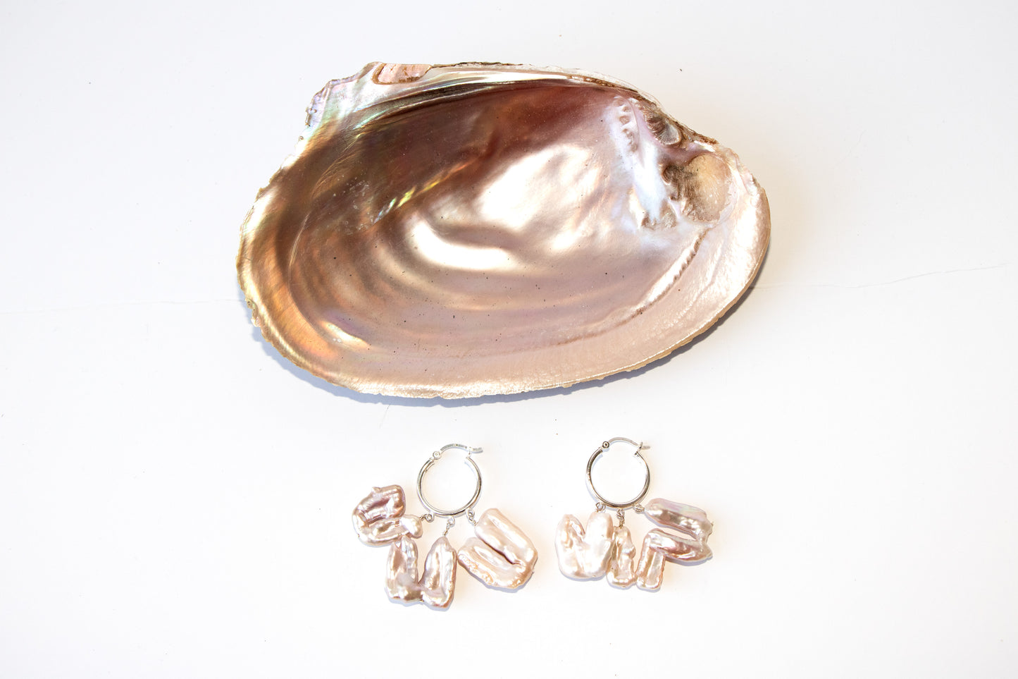 Triple Keshi Pearl Silver Hoops