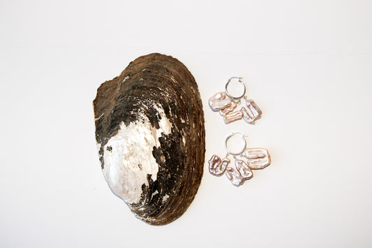 Triple Keshi Pearl Silver Hoops