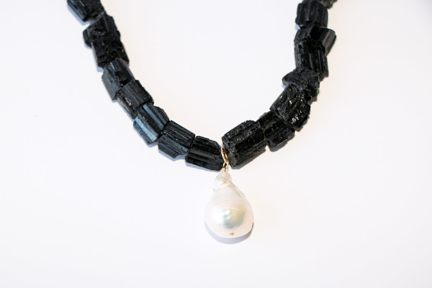 Raw Tourmaline + Baroque Pearl necklace