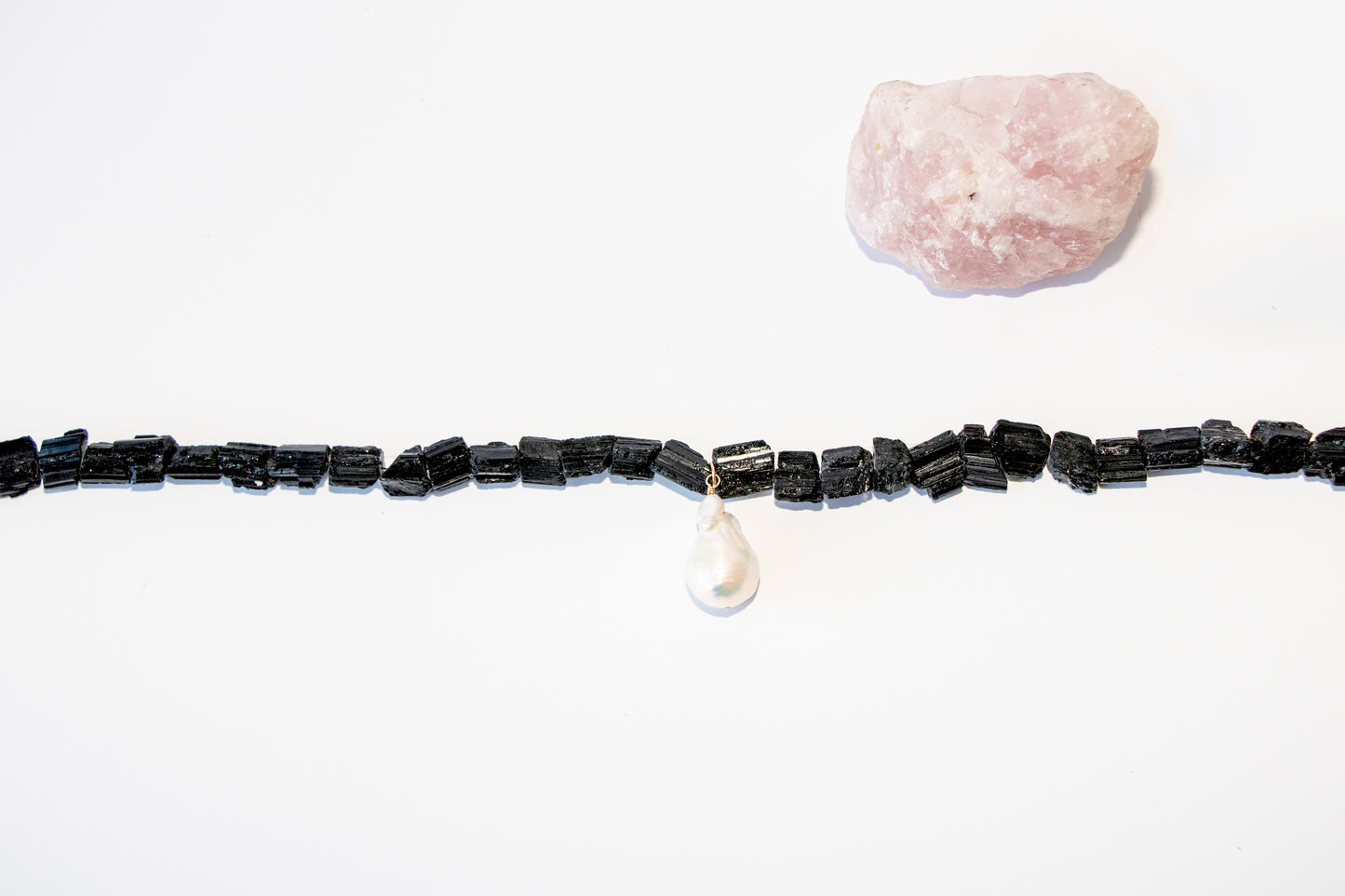 Raw Tourmaline + Baroque Pearl necklace