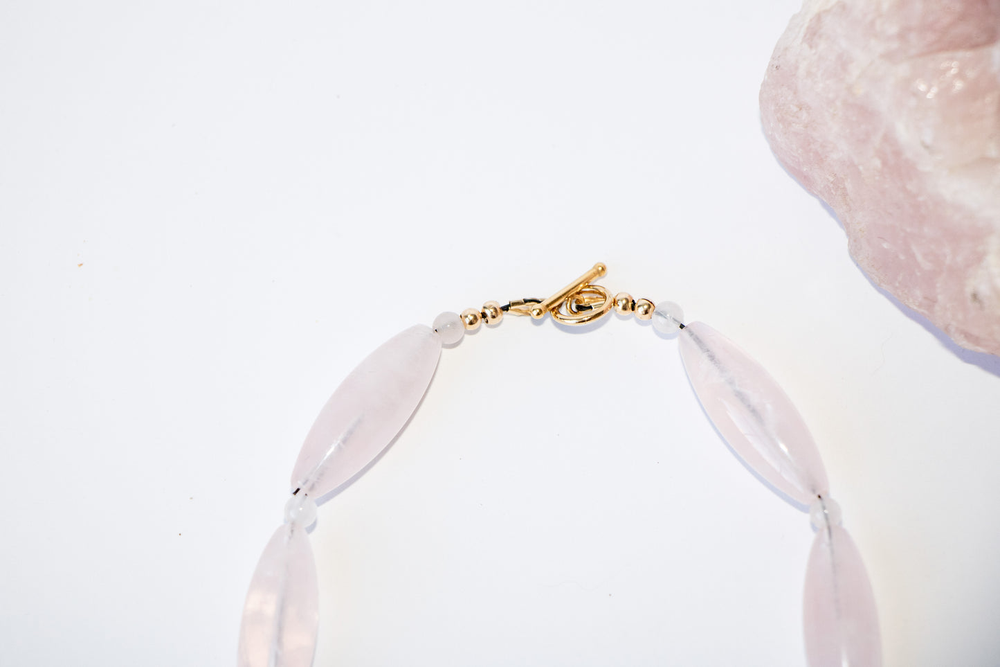 Oblong Rose Quartz Gold Toggle necklace