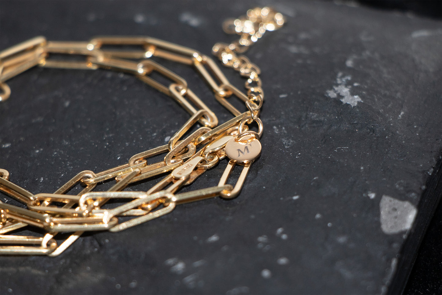 Gold filled carabiner baroque black pearl necklace
