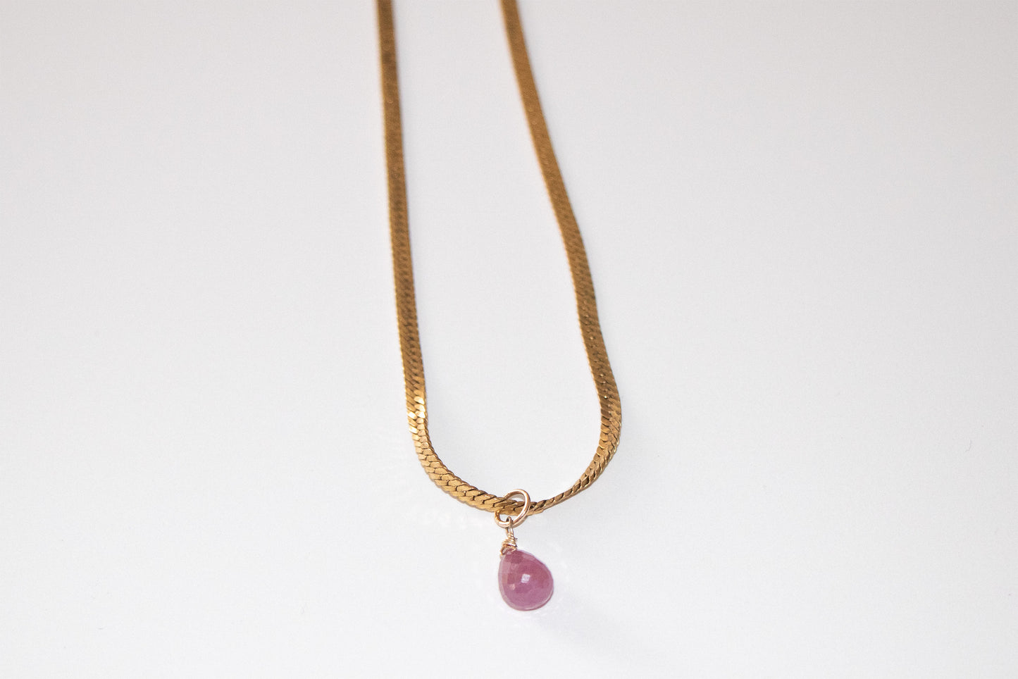 Gold-filled herringbone chain + pink sapphire