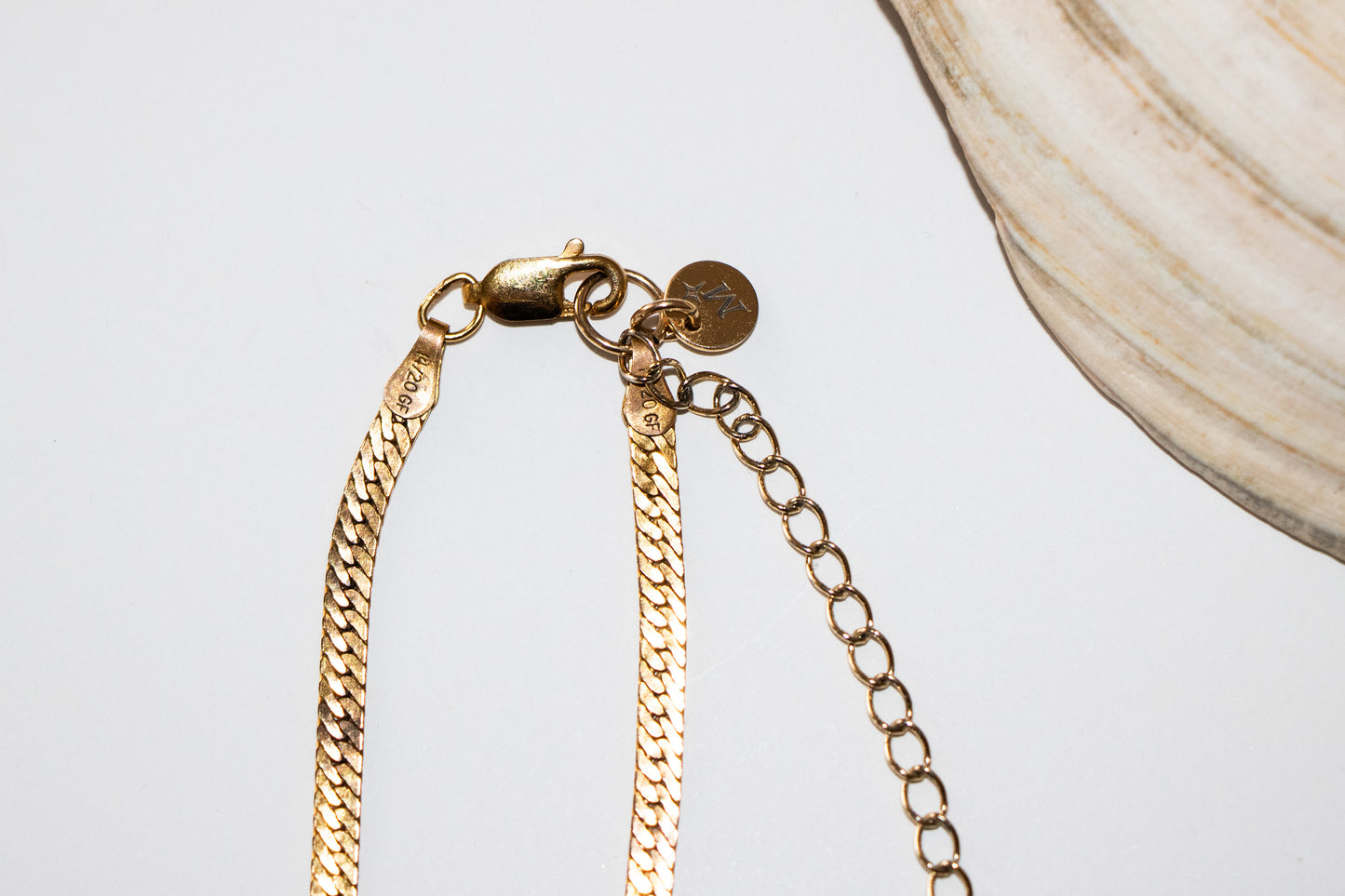 Gold-filled herringbone chain + pink sapphire