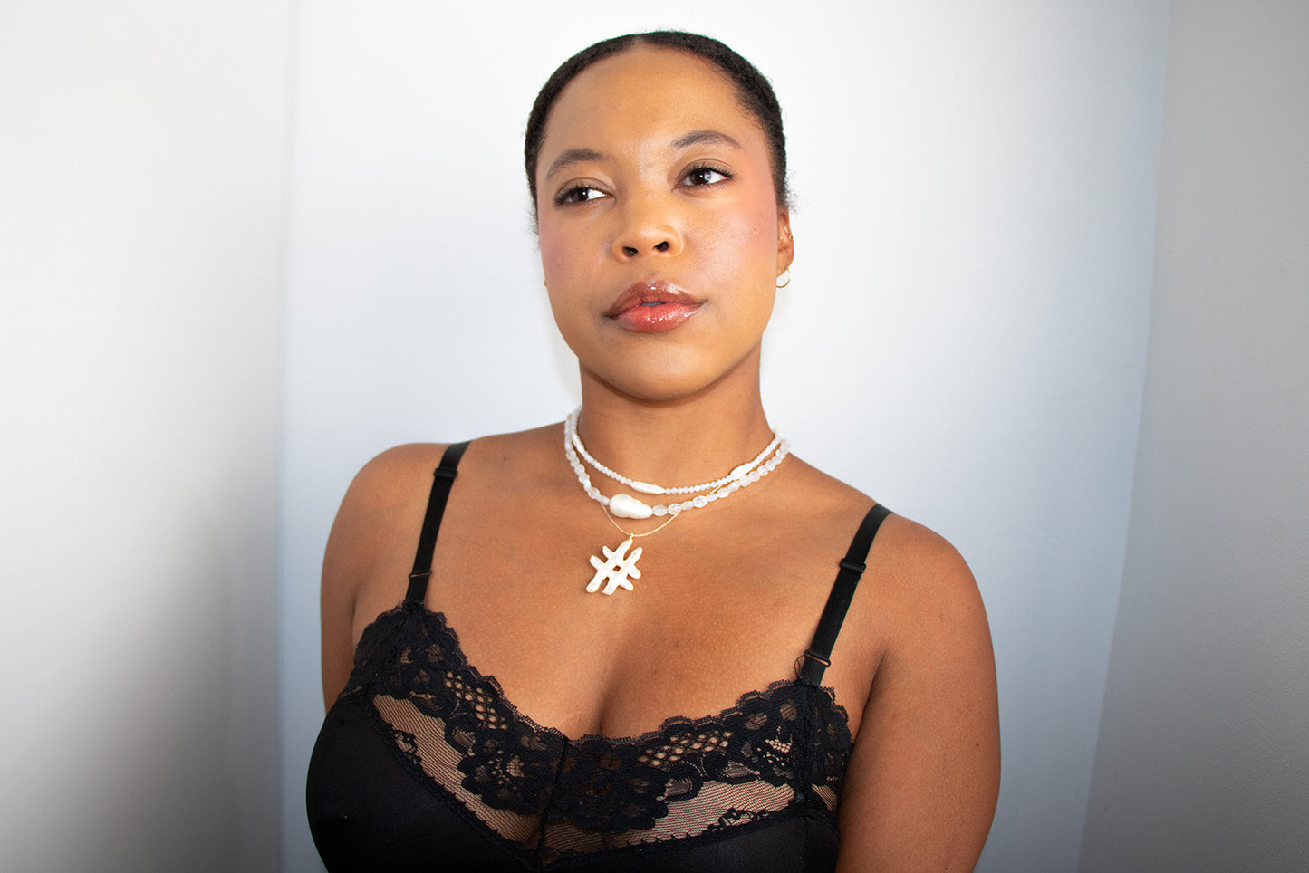 Hashtag double cross pearl necklace
