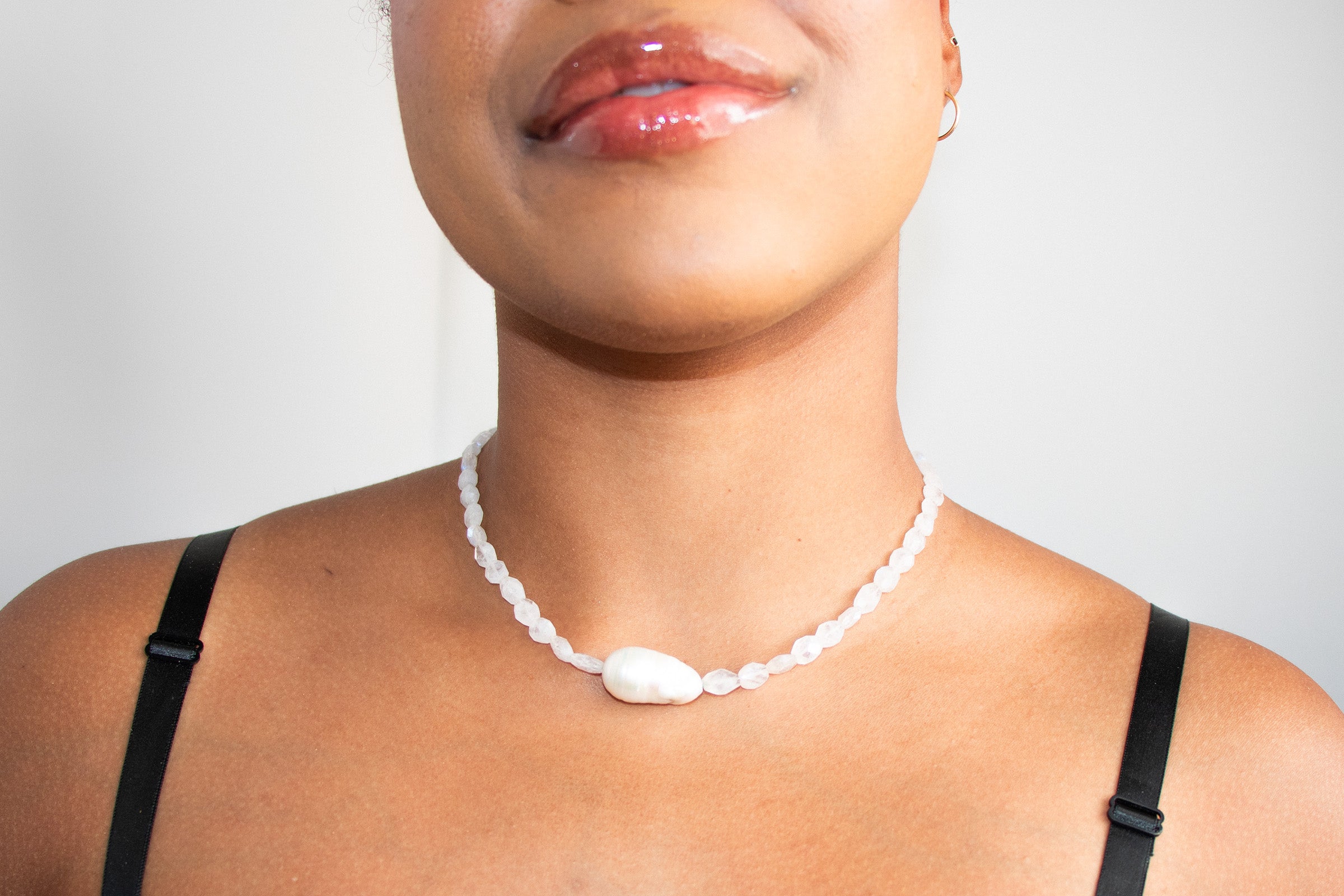 Ahimsa moonstone and baroque pearl necklace