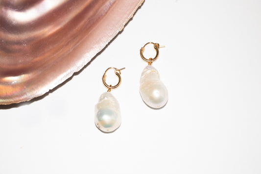 Baroque pearl gold filled chunky huggie hoops