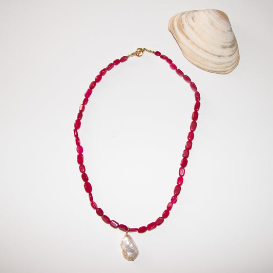 Pink aventurine + coin pearl necklace