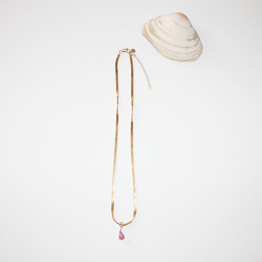 Gold-filled herringbone chain + pink sapphire