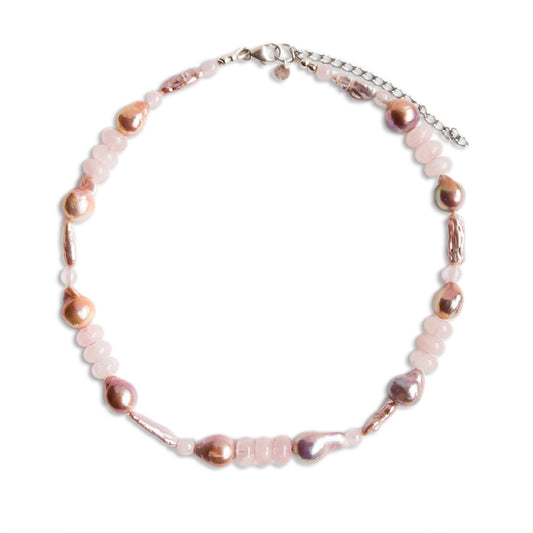 Rose Garden - rose quartz and mauve pearl necklace
